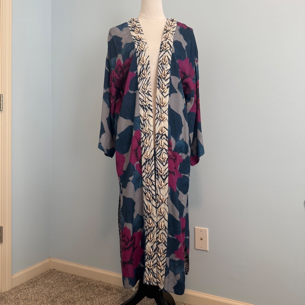 Soft Surroundings Artika Kimono 3/4 Sleeve Open Front abstract Topper Sz‎ S/M